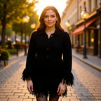 Women Structured Knit Jacket with Fringe Trim and Waist Peplum Fashion Glam