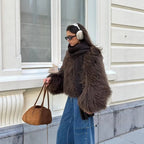 Ladies short bouclé faux fur jacket with voluminous long pile and boxy silhouette Fashion Glam