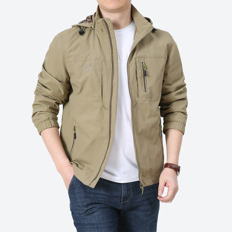 Men's Windproof Microfiber Utility Jacket with Hood and Multiple Zipper Pockets Fashion Glam