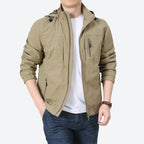 Men's Windproof Microfiber Utility Jacket with Hood and Multiple Zipper Pockets Fashion Glam