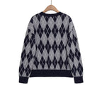 Women's Argyle V-Neck Knitted Sweater with Diamond Pattern Fashion Glam