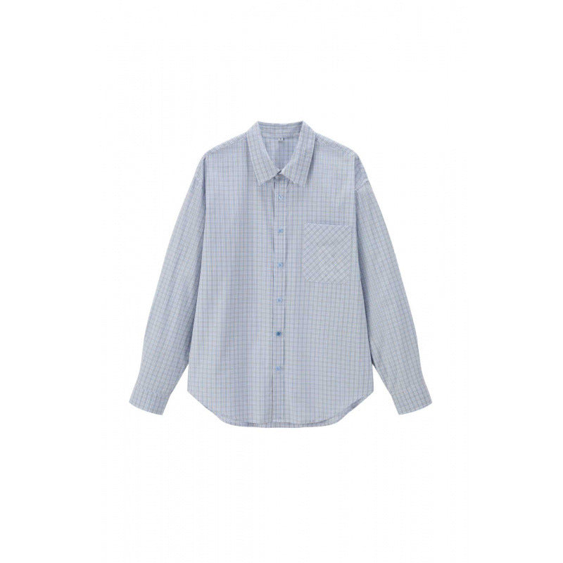 Unisex Loose-Fitting Checked Overshirt with Patch Chest Pocket and Curved Hem Fashion Glam