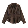 Women's tailored blouse shirt jacket with box pleats and concealed button placket Fashion Glam