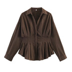 Women's tailored blouse shirt jacket with box pleats and concealed button placket Fashion Glam