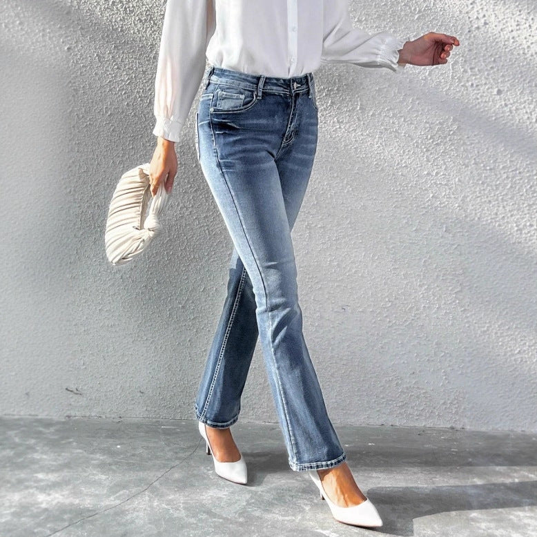 Women's slim bootcut jeans with a slight flare and sculpting stretch waistband Fashion Glam