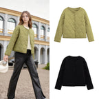 Ladies Quilted Short Jacket in Oversized Cut with Round Neck and Wave Stitching Fashion Glam