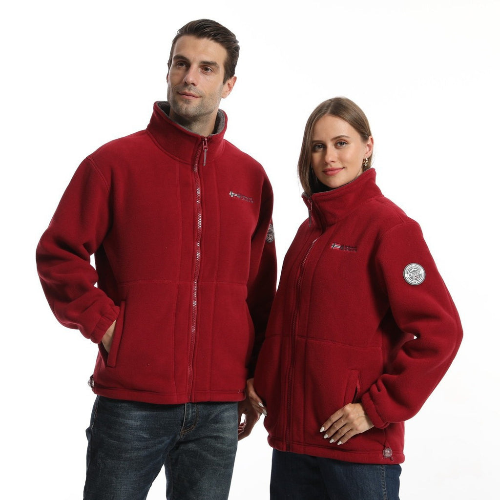 Men's fleece outdoor jacket with stand-up collar, full-length zipper, and elastic cuffs Fashion Glam
