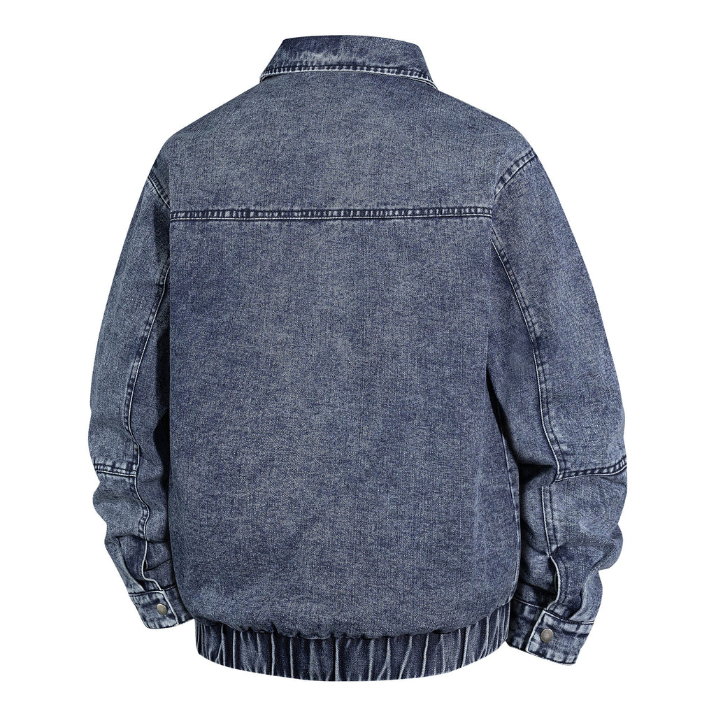 Men's Oversized Vintage Denim Jacket with Continuous Metal Zipper Fashion Glam