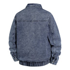 Men's Oversized Vintage Denim Jacket with Continuous Metal Zipper Fashion Glam