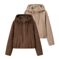 Women's short-cut velour hooded jacket with zipper and elastic hem Fashion Glam