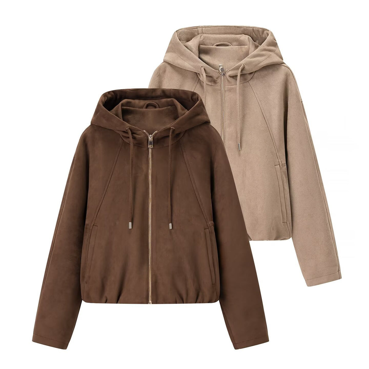 Women's short-cut velour hooded jacket with zipper and elastic hem Fashion Glam