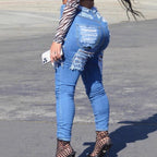 Women High-Waisted Skinny Jeans with Large Frayed Rips Fashion Glam