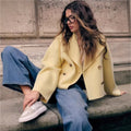 Women Short-cut double-breasted wool blend peacoat with boxy oversized silhouette Fashion Glam