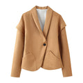 Ladies short blazer made of suede look with shawl collar and rounded hem Fashion Glam