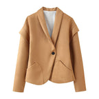Ladies short blazer made of suede look with shawl collar and rounded hem Fashion Glam
