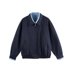 Men's Lightweight Bomber Jacket with Zipper, Checked Lined Collar and Elastic Hem Fashion Glam