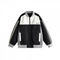 Unisex Short Cut Boxy Bomber Jacket in Sportline Style with Full Zip, Contrasting Stripe Sleeves and Ribbed Cuffs Fashion Glam