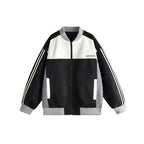 Unisex Short Cut Boxy Bomber Jacket in Sportline Style with Full Zip, Contrasting Stripe Sleeves and Ribbed Cuffs Fashion Glam
