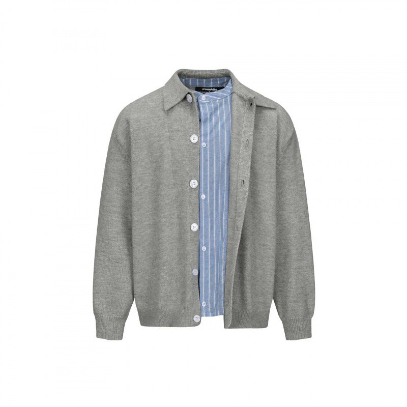Men's knitted shirt jacket with shirt collar, full button placket and ribbed cuffs Fashion Glam