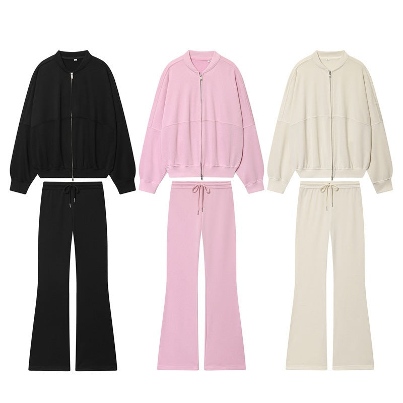 Women's Oversized Sweat Jacket with Two-Way Zipper and Ribbed Hem Fashion Glam