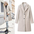 Women's Longline Single-Breasted Wool Blend Coat with Notched Collar and Welt Pockets Fashion Glam