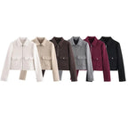 Women's short boxy wool jacket with full zip and patch pockets Fashion Glam