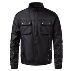 Men's Lightweight Utility Bomber Jacket with Flap Pockets, Stand-Up Collar, and Elastic Hem Fashion Glam