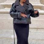 Ladies Oversize Bomber Jacket made of faux leather with voluminous teddy lining and adjustable collar Fashion Glam