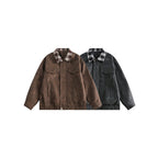 Men's suede look bomber jacket with checked shirt collar, flap pockets, and elastic hem Fashion Glam