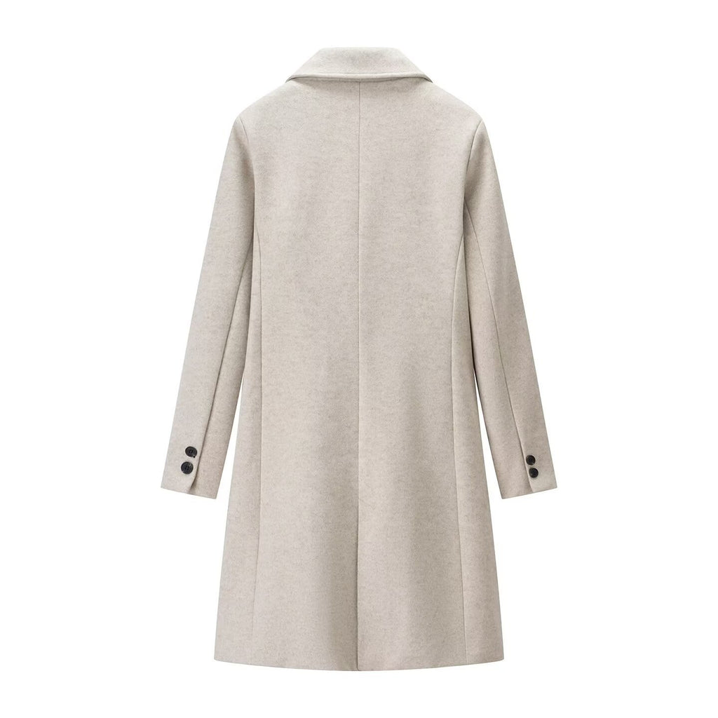 Ladies Elegant Wool Blend Coat in Straight Silhouette with Notched Collar and Piped Insert Pockets Fashion Glam