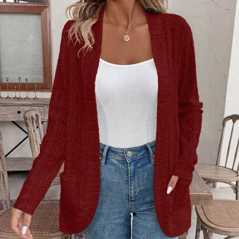 Women's Open Structured Knitted Cardigan with Pockets Fashion Glam