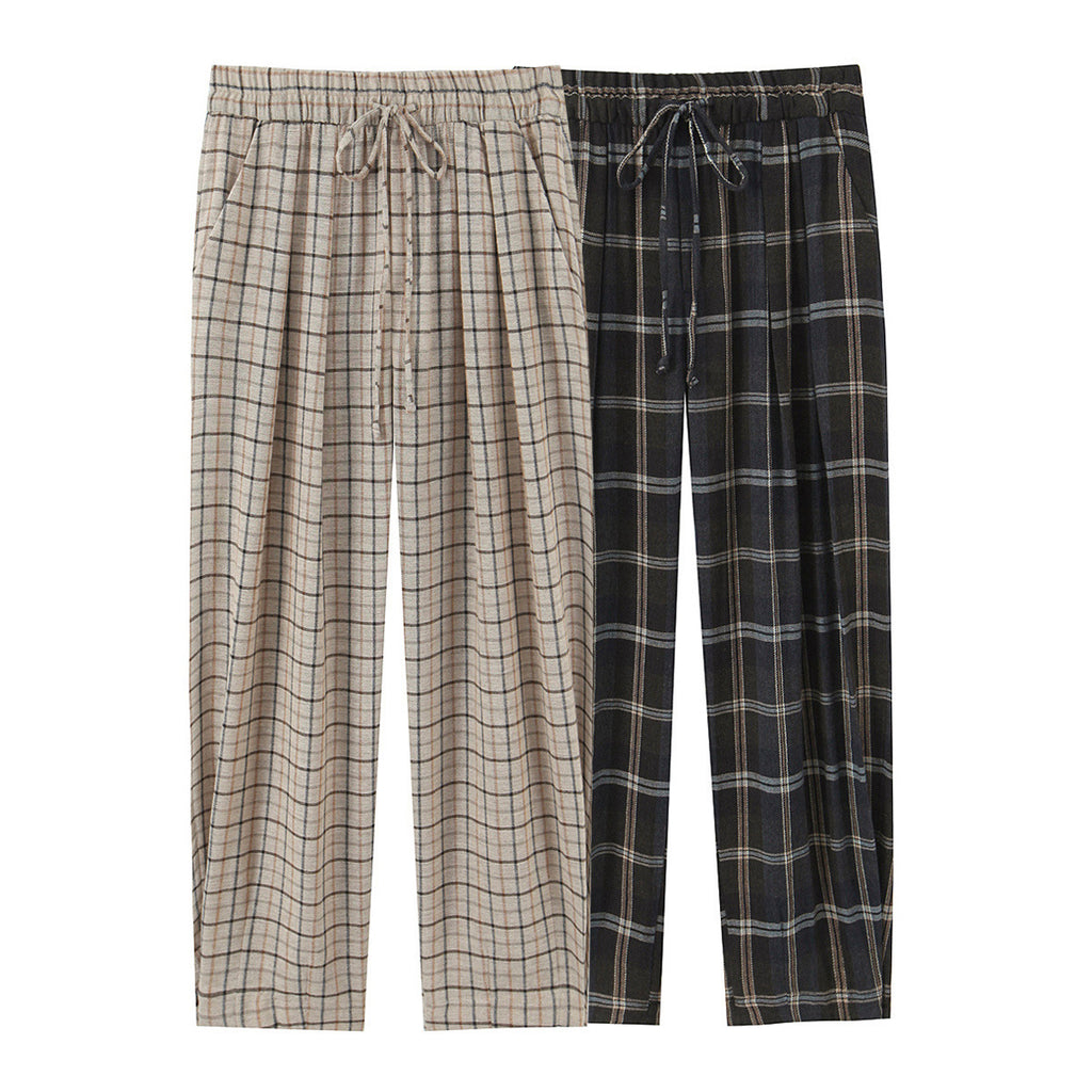 Women's Wide Checked Fabric Trousers with Drawstring Waist and Ironed Fold Fashion Glam