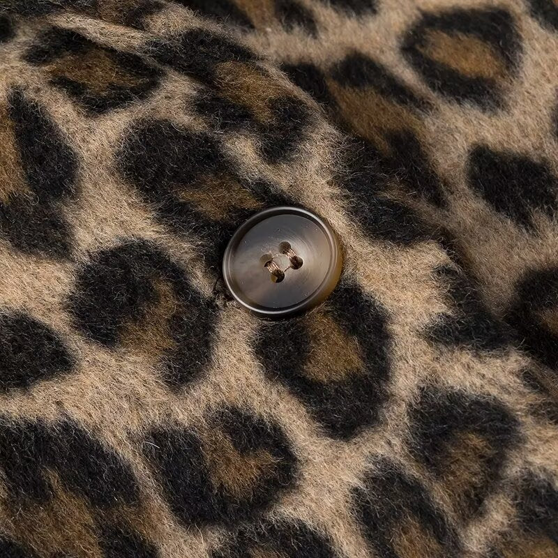 Women's Loose Blazer Coat with Leopard Print and Flap Pockets Fashion Glam