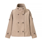 Women's Short Double-Breasted Wool Peacoat with Stand-Up Collar Fashion Glam