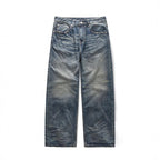 Men's loose vintage jeans with high waist and pronounced used wash Fashion Glam
