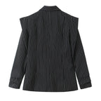 Women Double-breasted Oversized Blazer with Pinstripes and Distinctive Shoulder Pads Fashion Glam