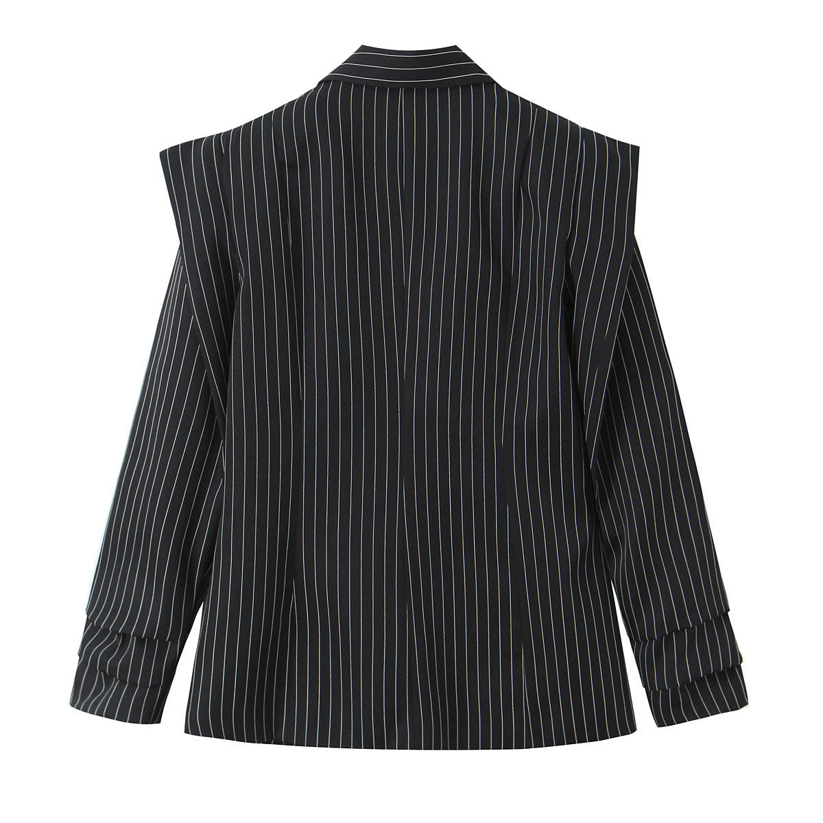 Women Double-breasted Oversized Blazer with Pinstripes and Distinctive Shoulder Pads Fashion Glam