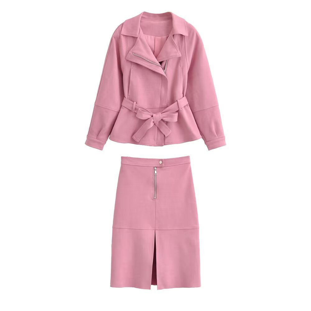 Women's short jacket with belted waist, asymmetrical lapel, and peplum hem Fashion Glam