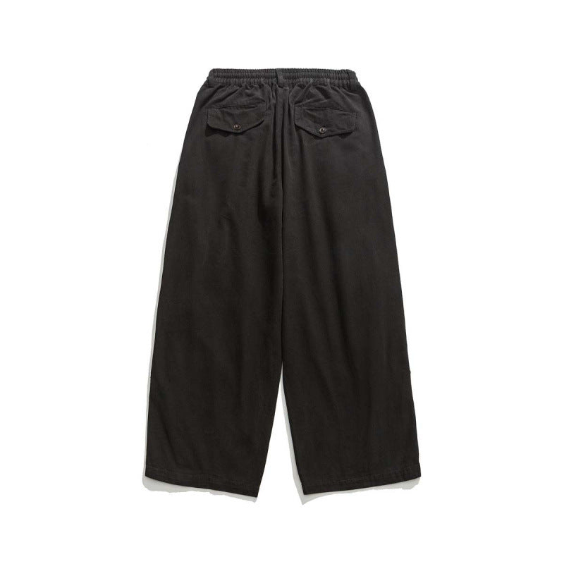 Men's Wide Cropped Canvas Pants in Utility Look with Elastic Waistband and Distinctive Pleats Fashion Glam