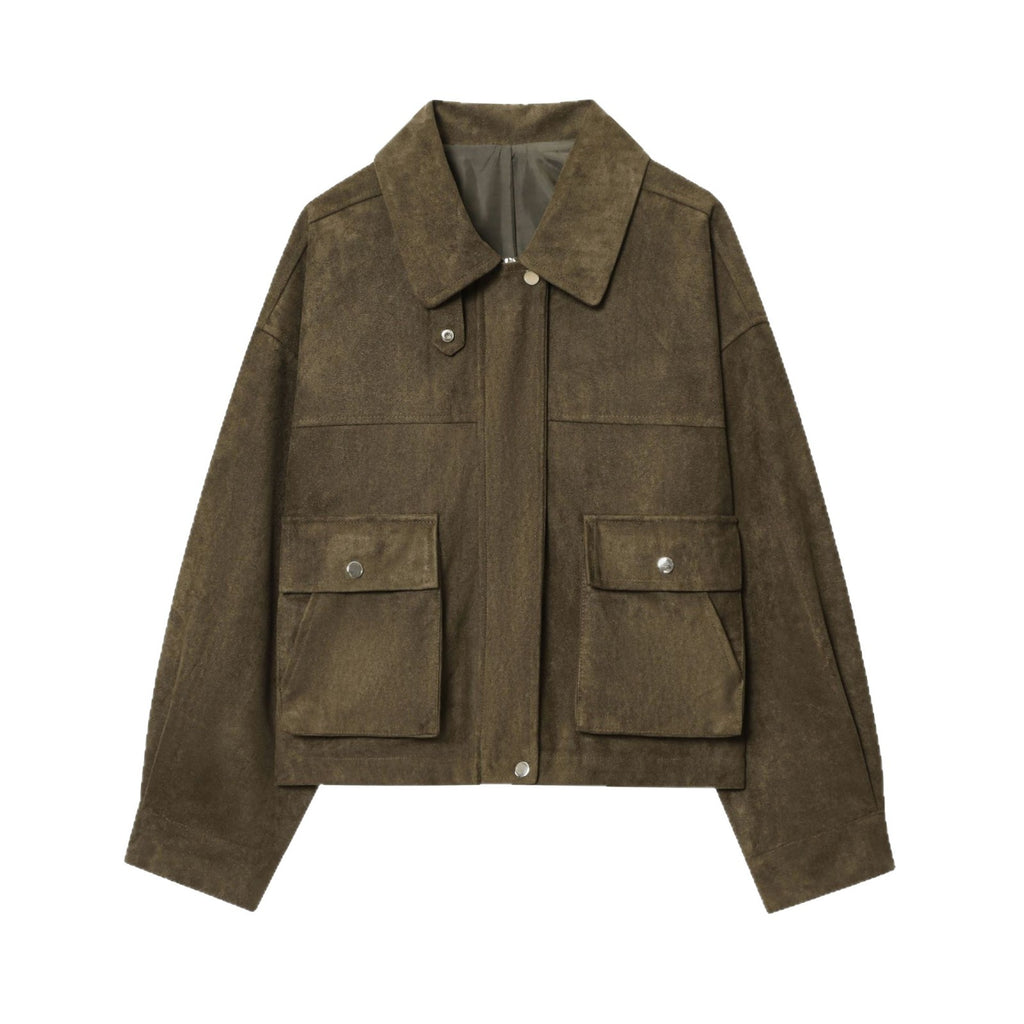 Women's short jacket in field style made of suede look with XXL pockets Fashion Glam