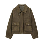 Women's short jacket in field style made of suede look with XXL pockets Fashion Glam