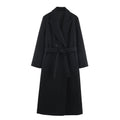 Women Long Tailored Wool Blend Coat with Tie Belt and Lapel Collar Fashion Glam