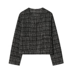 Women's Boxy Tweed Jacket in Boucle Look with Concealed Button Placket and Boxy Silhouette Fashion Glam