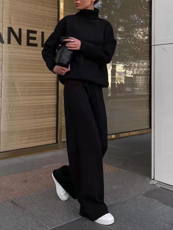 Women Wide Knit Pants with High Waist, Drawstring, and Wide Leg Fashion Glam