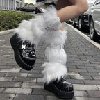Women's Long Faux Fur Leg Warmers with Adjustable Buckles and Platform Cuffs Fashion Glam
