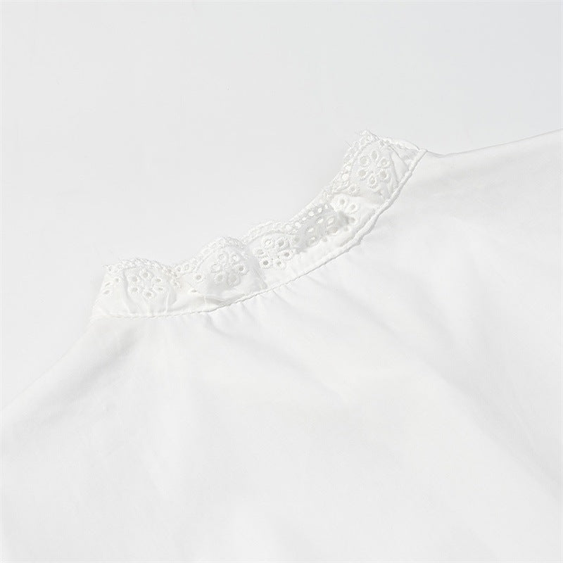 Women's Cropped Lace Bolero Blouse with Stand Collar and Eyelet Embroidery Fashion Glam