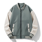 Men's lightweight college bomber jacket with contrasting striped ribbed collar and full zip Fashion Glam