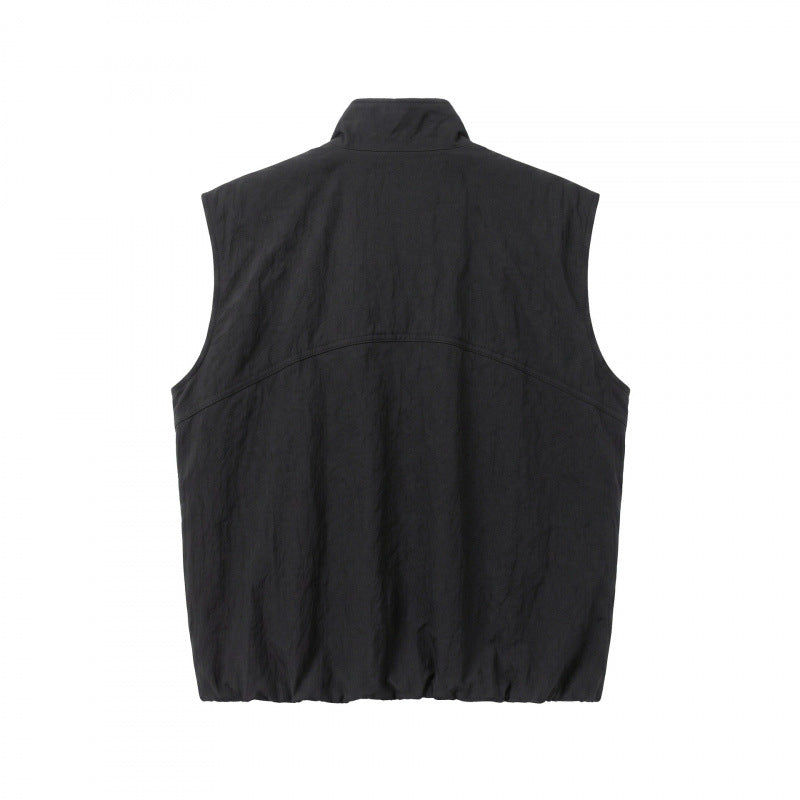 Unisex Boxy Padded Sleeveless Vest with High Stand-Up Collar, Hidden Snap Button Placket and Flap Pockets Fashion Glam