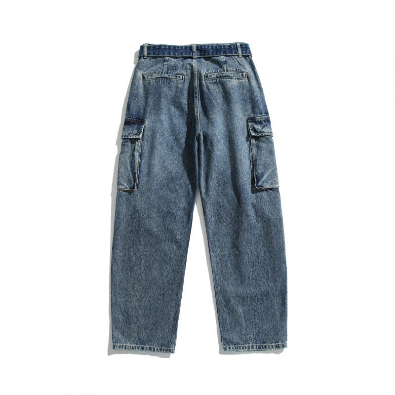Women Cargo Jeans with High Waist, Wide Relaxed Fit and Removable Denim Belt Fashion Glam