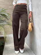 Women's High-Waist Utility Cargo Pants with Wide Leg and Knee Panels Fashion Glam